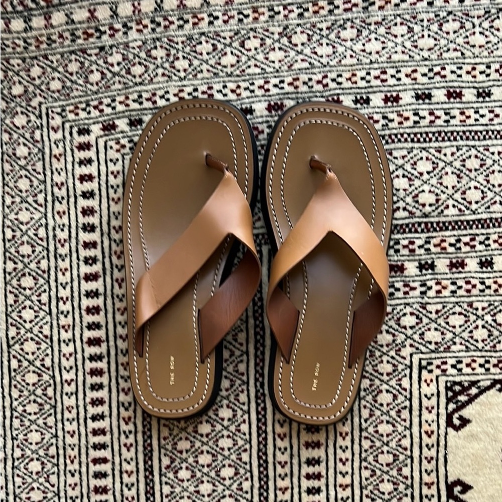 The Row Ginza Brown Leather Flip Flops Slides Platform Sandals 39 8.5 9